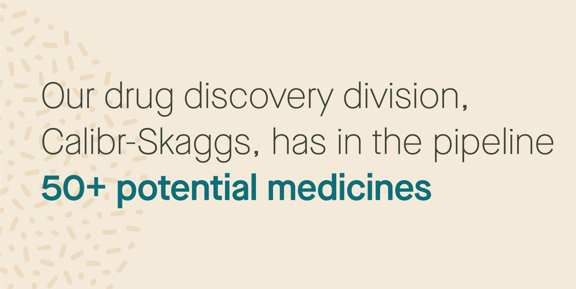 Our drug discovery division, Calibr, has 50+ potential medicines in the pipeline