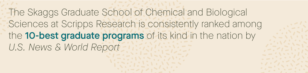 The Skaggs Graduate School of Chemical and Biological Sciences at Scripps Research is consistently ranked among the 10-best graduate programs of its kind in the nation by U.S. News & World Report