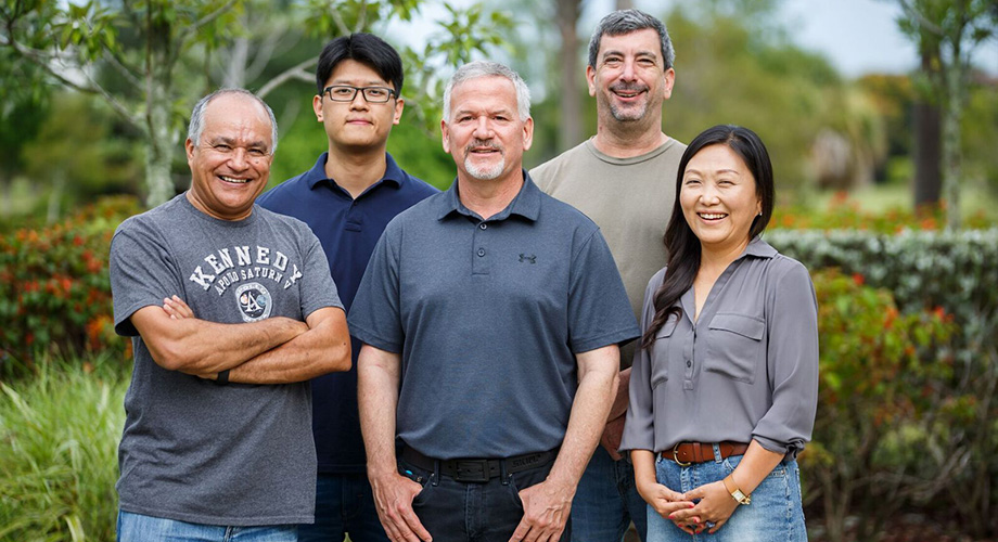 Left to right: Research Assistant Ruben Garcia-Ordonez, Research Associate Jie Zheng, Professor Pat Griffin, Research Assistant Scott Novick, Staff Scientist Mi Ra Chang.