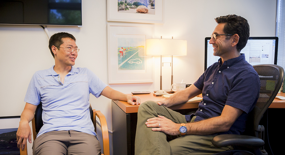 The study was led by Shang Ma (left), PhD, and Ardem Patapoutian, PhD, at The Scripps Research Institute. (Photo by Kara Marshall)