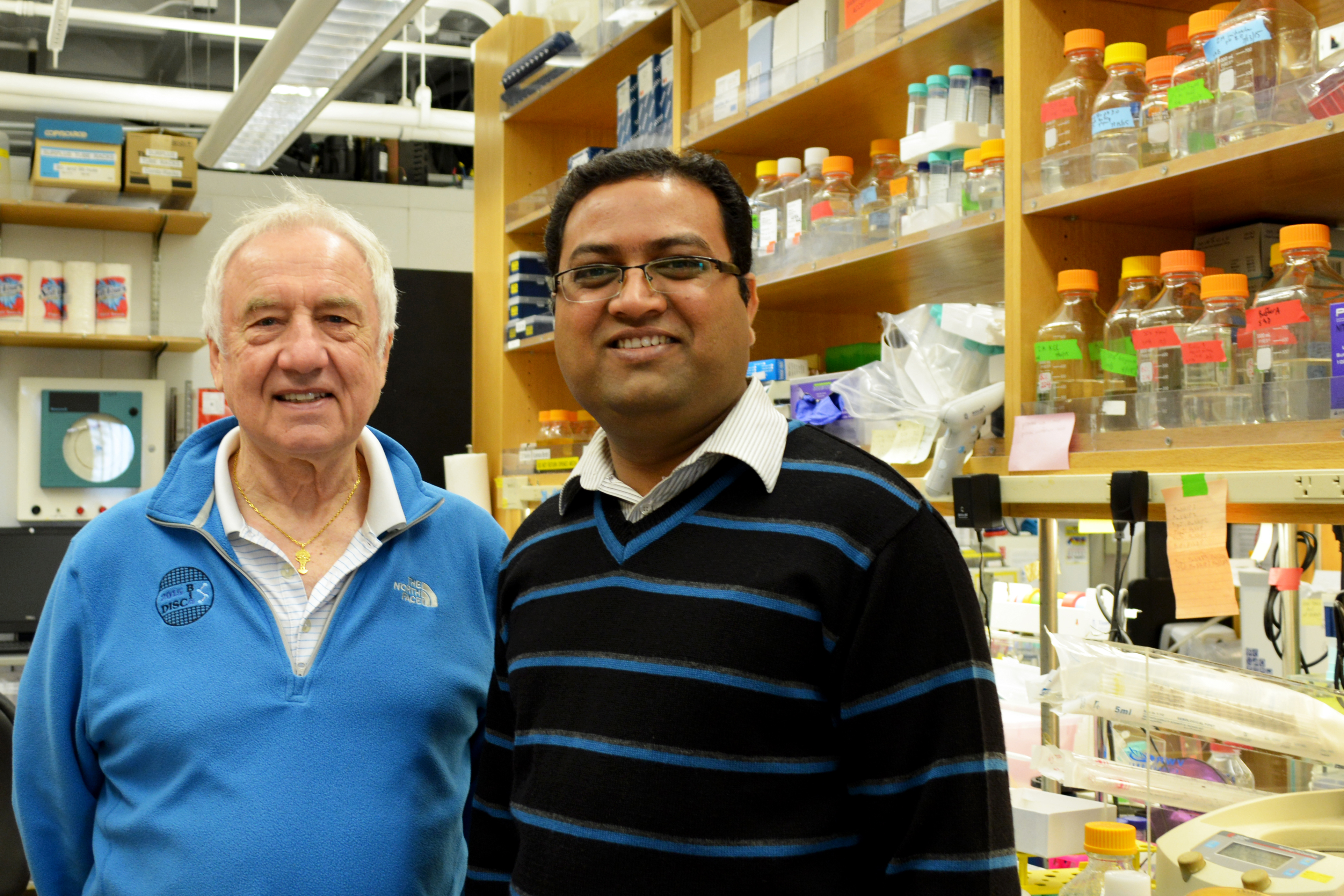 Professor Ian Wilson (left) and Senior Research Associate Rameshwar U. Kadam led the study at The Scripps Research Institute. (Photo by Madeline McCurry-Schmidt.)