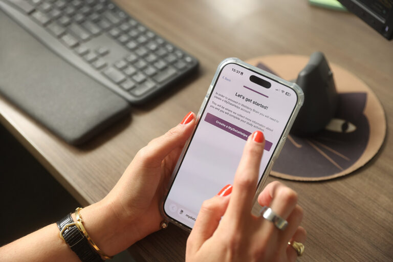 Smartphone with a screen of a research app.