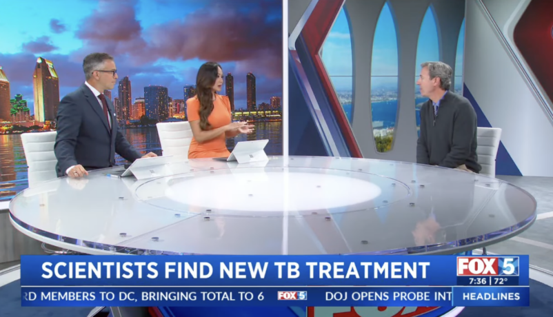 Senior Director of Infectious Diseases at Calibr-Skaggs Case McNamara talks with journalists at Fox 5 San Diego about his latest work of therapeutics for TB.