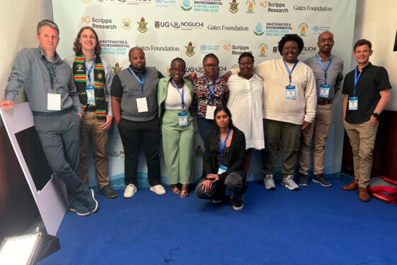 Scripps Research Professor Kristian Andersen (far left), Dylan Pilz (second from left) and Senior Project Scientist Josh Levy (far right) with their NICD colleagues at a recent conference in Accra, Ghana. Credit: Scripps Research