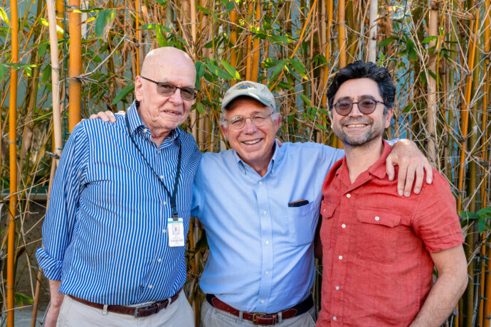 Nobel winners K. Barry Sharpless and Ardem Patapoutian celebrate with Scripps Research President and CEO Pete Schultz