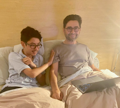 Nobel laureate Ardem Patapoutian with his son shortly after receiving the call from Stockholm