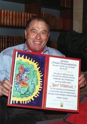 Kurt Wuthrich with his Nobel Prize diploma
