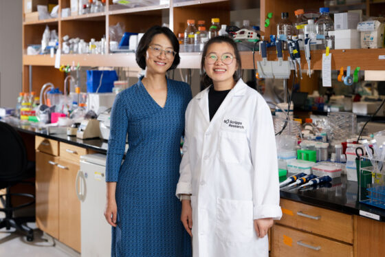 From left, professor Xiang-Lei Yang and postdoctoral associate Huimin Zhang.