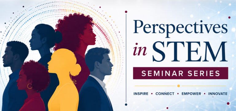 A graphic of peoples silhouettes with the text Perspectives in STEM Seminar Series.