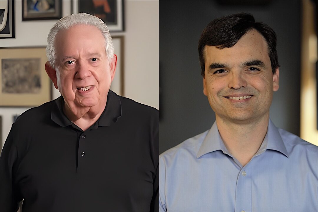 From left: Richard Ulevitch, professor emeritus at Scripps Research, and Rob Garbaccio, senior vice president at Merck. Credit: Scripps Research.